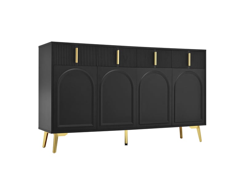 Buffet 4 portes et 4 tiroirs 140x38x82 cm en mdf noir à poignées dorées - Conforama E