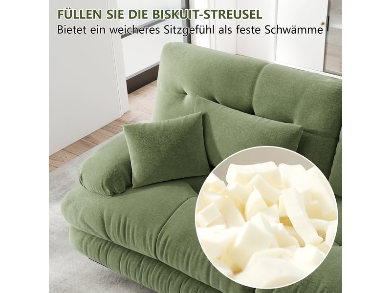  Canapé d'angle modulable en chenille vert, grand format 313x145cm, style cloud profond avec ottoman pour salon moderne  - Conforama W