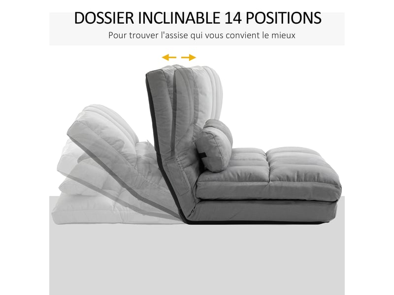  Chauffeuse - matelas d'appoint pliant - fauteuil convertible - inclinaison dossier réglable 14 positions - 2 coussins inclus - polyester aspect suédé gris  - Conforama E