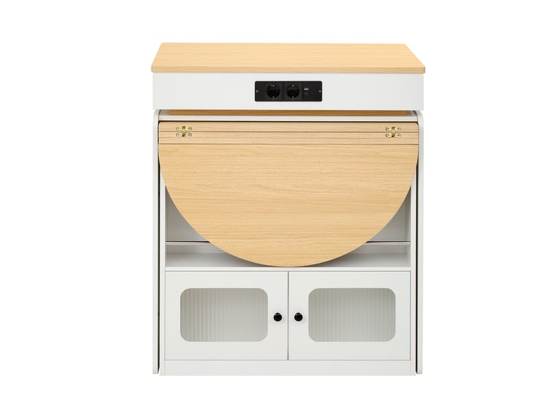  Îlot de cuisine mobile - 80x55x95,5 cm blanc et bois naturel - meuble de cuisine extensible avec prises et led  - Conforama A