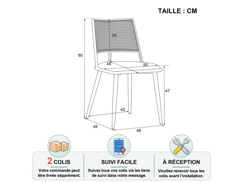  Chaise de salle à manger lot de 4 légère avec dossier en rotin tressé et assise rembourrée en pu, beige  - Conforama D