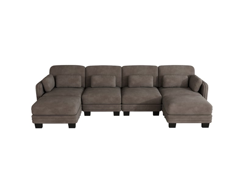 Canapé modulable en u tcqpz 4 places 330 x 143 x 88 cm avec 2 ottomans chenille marron - Conforama A