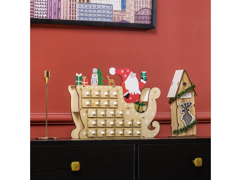  Calendrier de l'avent en bois avec 24 tiroirs, calendrier de noël réutilisable à remplir, 22,5 x 8 x 36 cm, naturel  - Conforama D