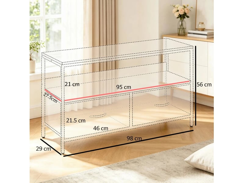  Meuble tv industriel avec 2 tiroirs pliables et étagère ouverte, marron rustique et gris  - Conforama C