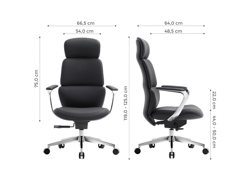  Fauteuil de bureau en cuir noir avec dossier inclinable - 66,50 x 64,00 x 119,00 cm  - Conforama C