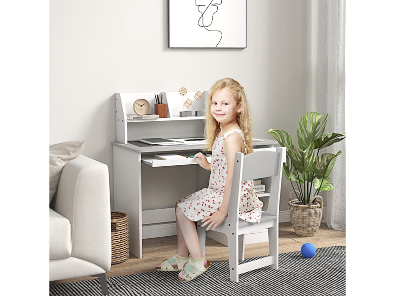  Bureau enfant avec chaise et rangements gris et blanc 90 x 45 x 90 cm  - Conforama D