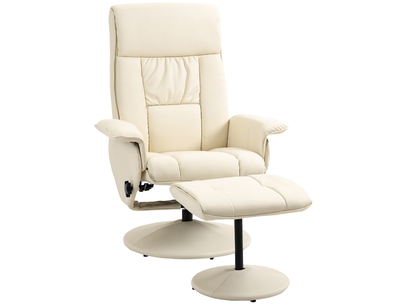 Fauteuil relax inclinable jusqu'à 135° avec assise pivotante et pouf repose-pieds, 78 x 84 x 110 cm, crème - Conforama A