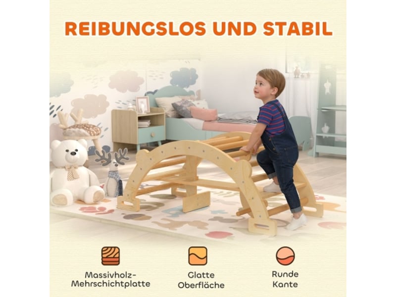  Arche d’escalade montessori 2 en 1 en bois, pour enfants 2-4 ans, 110x52x45 cm, naturel  - Conforama B