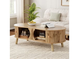 Table basse ovale coloris naturel <strong>REDOM</strong> <strong></strong> - 50 cmx108 cm