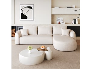 Canapé d'angle 4 places modulaire sans montage, assise en mousse, en tissu chenille blanc