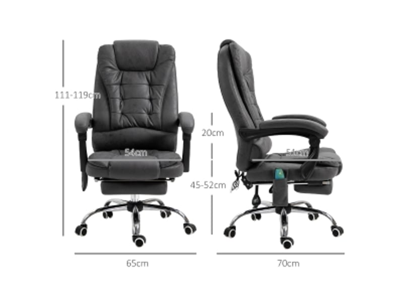 Fauteuil de bureau massant gris avec chauffage et repose-pieds, inclinaison à 135°  - Conforama B