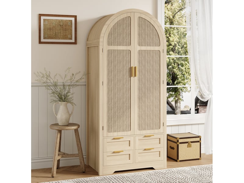  Armoire 80x50x180 cm à portes incurvées avec tiroirs en mdf coloris chêne  - Conforama C
