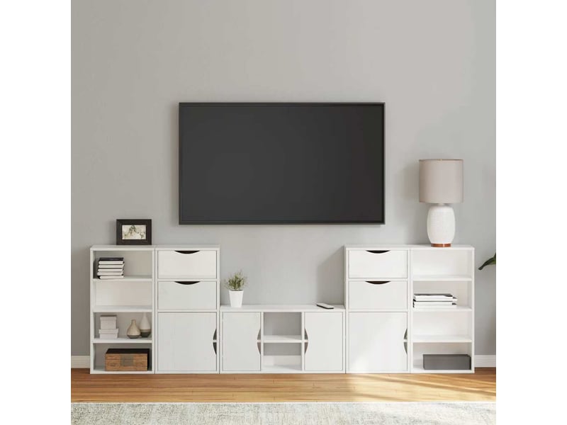  Meubles tv - banc tv - meuble de rangement 5 pcs avec rangement odda blanc bois de pin massif  - Conforama B