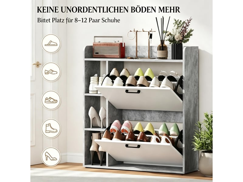  Meuble à chaussures 2 portes basculantes et 3 niches blanc et gris 83 x 24 x 90.5 cm T5828P577927 - Conforama D