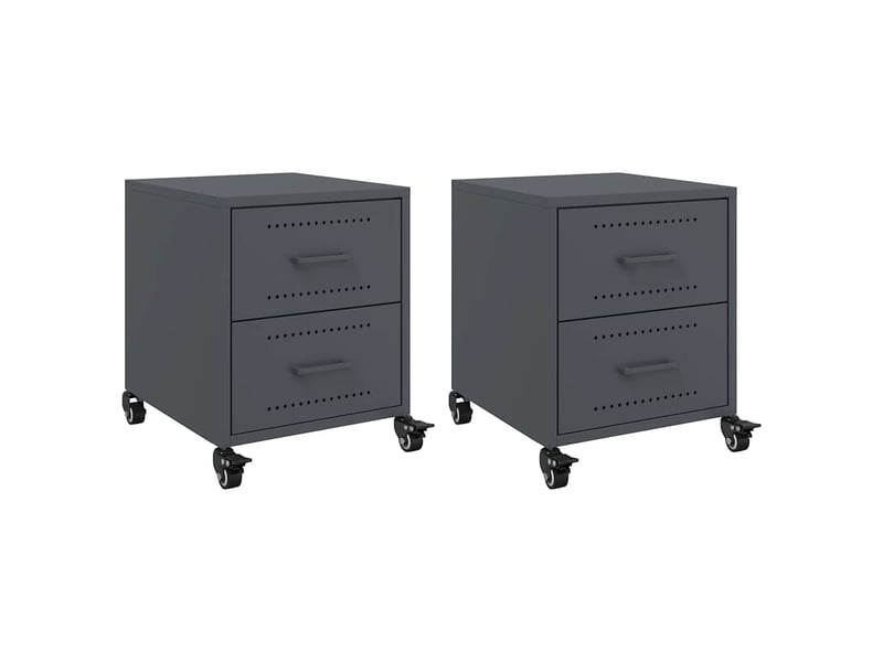  Vidaxl 2 tables de chevet anthracite acier 2 tiroirs meuble rangement 36x39x43,5cm chambre  - Conforama A
