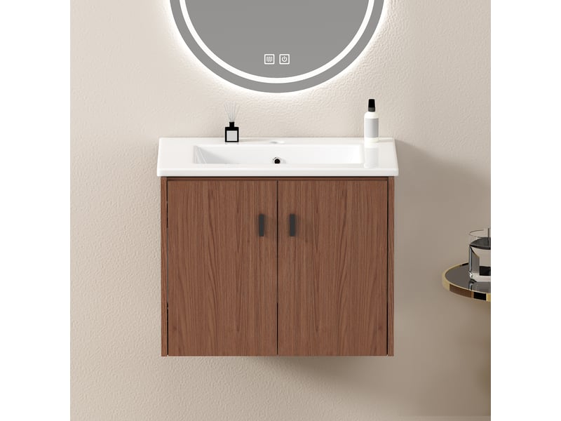  Armoire de salle de bain avec 2 portes à fermeture douce, rangement pour salle de bain, mdf, brun rougeâtre, 60 cm  - Conforama C