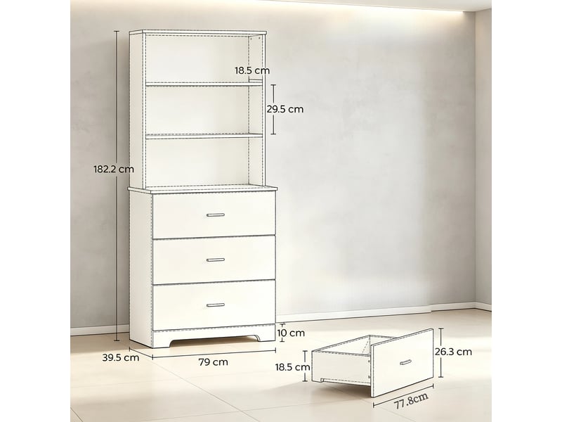  Bibliothèque avec 3 tiroirs et 3 niches ouvertes, rangement décoratif, pour salon et bureau, 79 × 39,5 × 182,2 cm  - Conforama D
