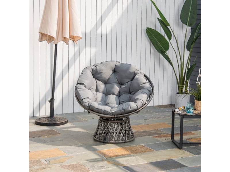  Fauteuil papasan outsunny gris en rotin, coussin, pivotant à 360°, 87x97x86 cm, jardin et salon  - Conforama B