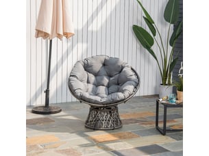 Fauteuil papasan outsunny gris en rotin, coussin, pivotant à 360°, 87x97x86 cm, jardin et salon