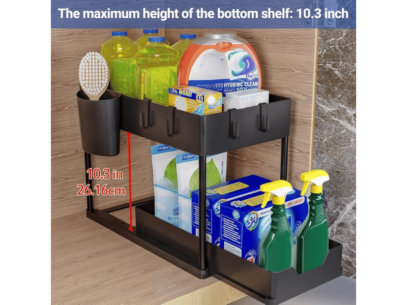  Étagère de rangement sous l'évier, organisateur glissant multifonction avec tiroir amovible, adapté pour salle de bain et cuisine, noir  - Conforama D