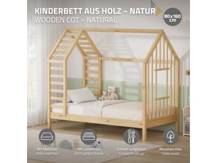 Lit cabane 80x160 cm ML-DESIGN ECD Germany GmbH coloris naturel