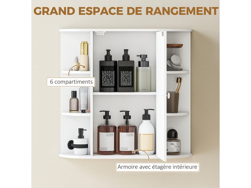 Armoire murale avec miroir salle de bain meuble miroir avec rangement toilettes 1 porte + étagères latérales - Conforama D