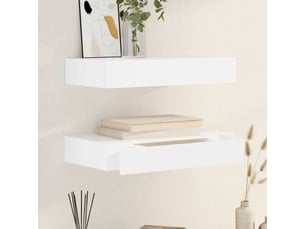 Lot de 2 étagères murales avec tiroirs blanc 48 cm cf43241