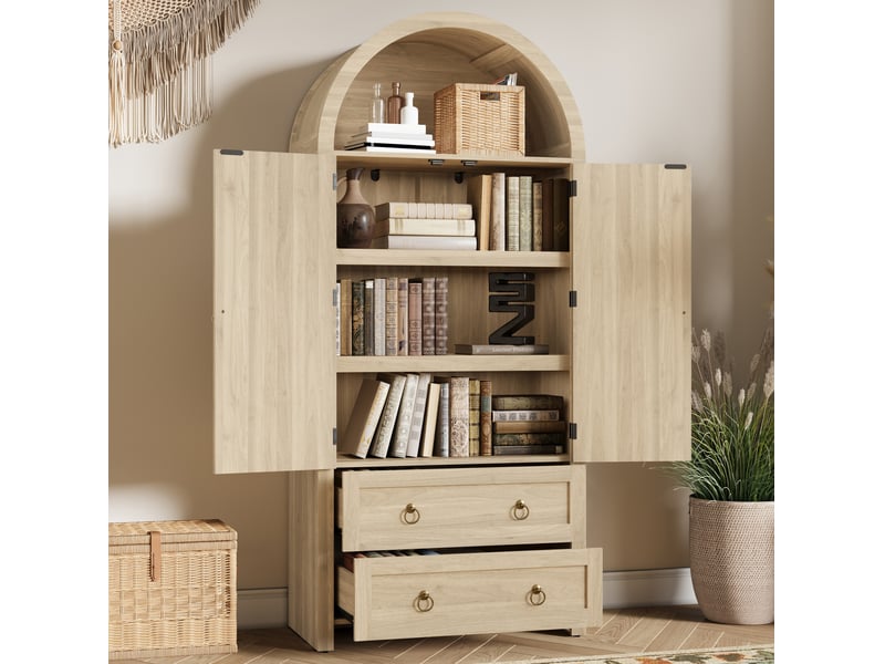 Buffet haut avec portes en rotin et 2 tiroirs 80 cm evryae  - Conforama D