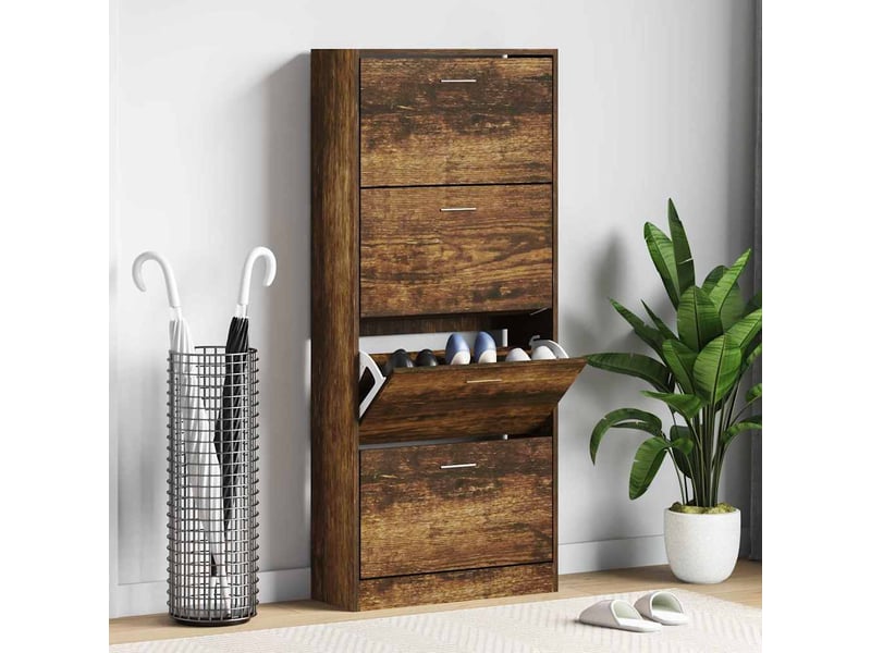  Meuble à chaussure | armoire à chaussures chêne fumé 63x24x147 cm bois d'ingénierie  - Conforama B