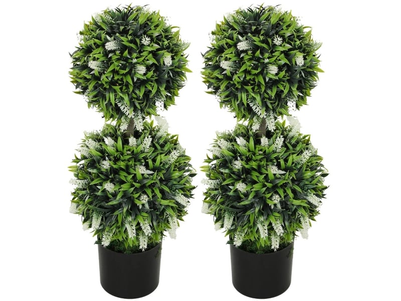 Lot de 2 plantes artificielles de lavande 70 cm – blanc – résistantes aux uv, avec pots lestés en ciment - Conforama A