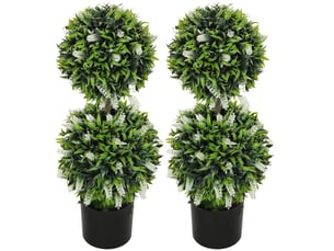 Lot de 2 plantes artificielles de lavande 70 cm – blanc – résistantes aux uv, avec pots lestés en ciment