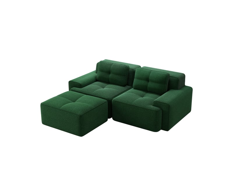 Canapé modulable d'angle en l,204x177x69cm,canapé 2 places sans structure avec 1 pouf,en velours côtel,rembourrage haute densité 32d - vert - Conforama A
