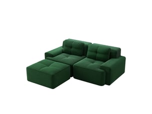 Canapé modulable d'angle en l,204x177x69cm,canapé 2 places sans structure avec 1 pouf,en velours côtel,rembourrage haute densité 32d - vert