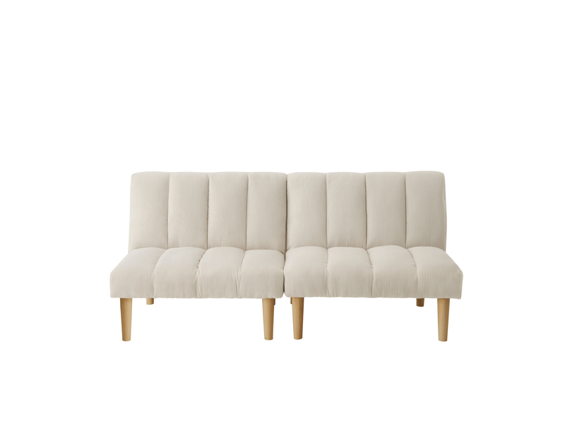  Canapé-lit 2 places 167x82x72 cm avec dossier 3 positions réglables et coussin d'assise épais, velours côtelé beige  - Conforama A