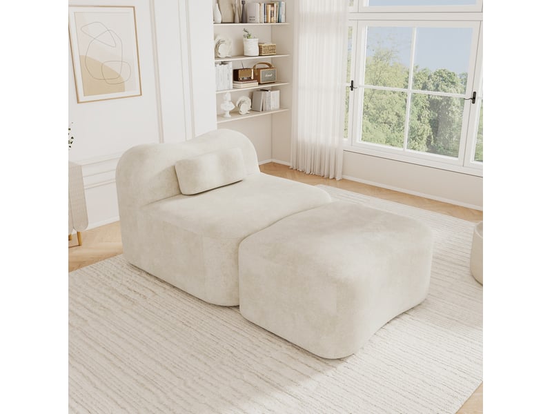  Canapé modulaire 1 place sans structure interne avec ottoman, coussin mobile et assise profonde en velours beige  - Conforama B
