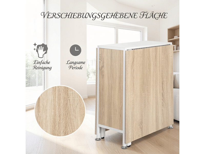  Table de salle à manger pliante avec 4 niches de rangement - lpospi - plateau rabattable mdf acier blanc chêne clair  - Conforama E
