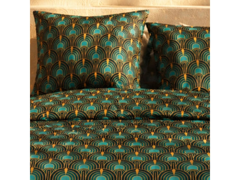  Parure housse de couette 260x240cm + 2 taies motif art-déco bleu pétrole 100% coton - romain ROMAIN - Conforama D