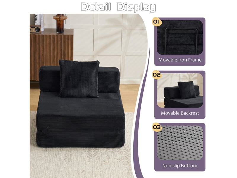 Canapé convertible, canapé-lit, 1 place, en velours tricoté, noir, pour salon, mobilier pour espace de vie, chambre - Conforama E