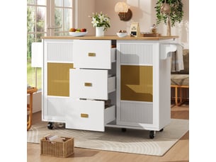 Îlot de cuisine - truxen8 - blanc - extensible - roulettes - porte-serviettes