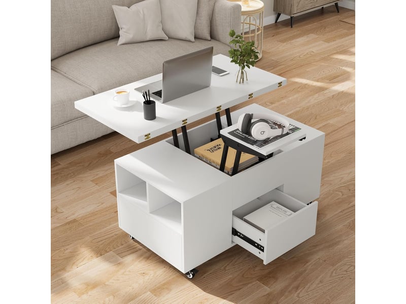  Table basse extensible à plateau relevable (blanche)  - Conforama B