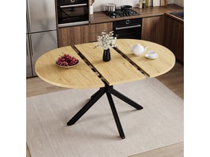 Table extensible pliable 6 places pieds métalliques, glissière fluide, plateau 110-150 cm, naturel clair
