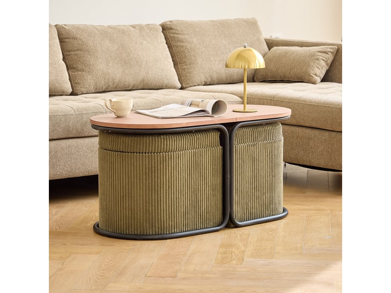 Nordlys - table basse en bois avec 2 poufs bouclettes rangement frêne blanc  - Conforama B