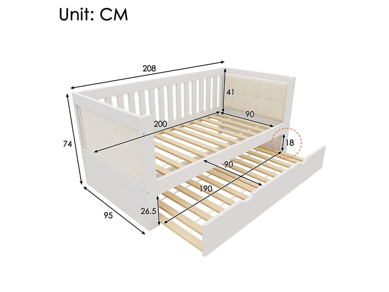 Lit gigogne 90x200 cm avec couchage coulissant en bois blanc - Conforama E