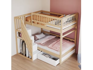Lit superposé 90x200 cm <strong>HAVRYA</strong> <strong></strong> coloris bois clair