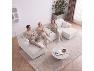 Canapé d'angle modulaire en forme de u, canapé sans cadre, 2 porte-gobelets, velours côtelé, réglable, moderne, aucun assemblage requis, blanc cassé