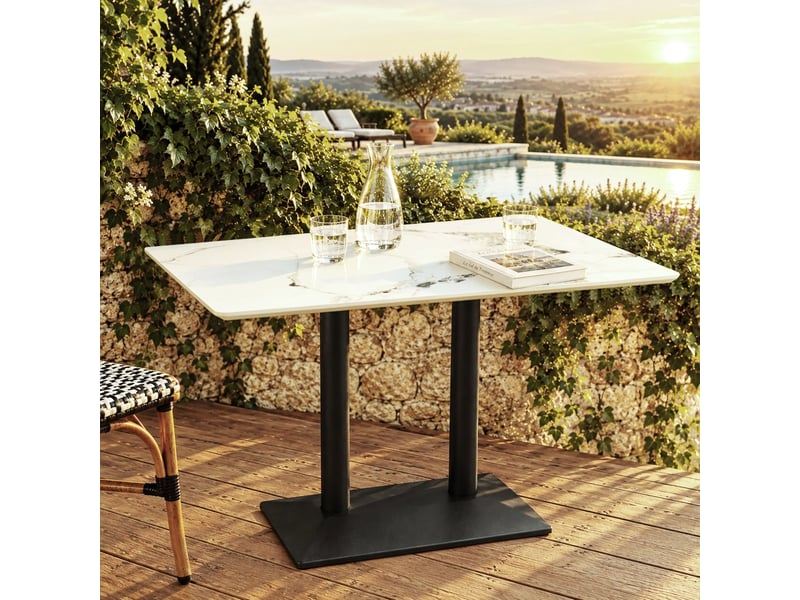  Icare - ensemble n°1: table bistrot rect. 120x70cm en céramique marbré clair  - Conforama B
