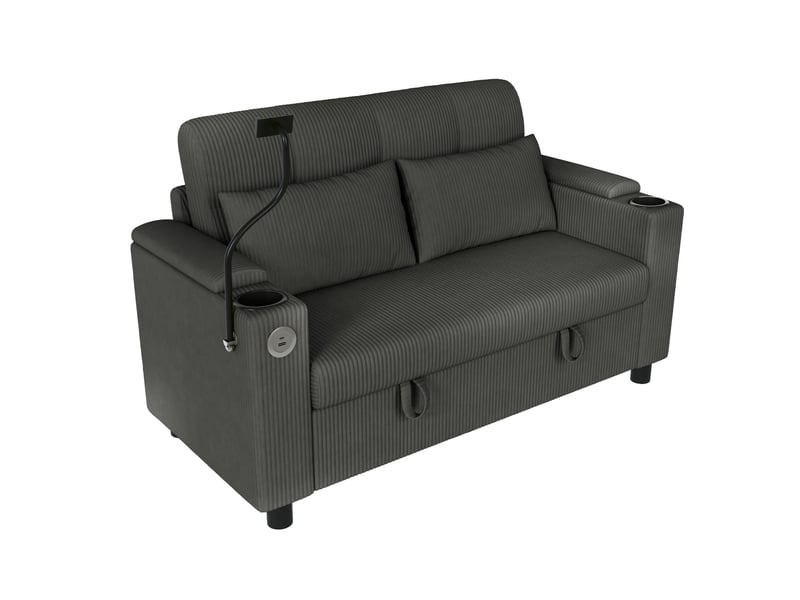  Canapé 2 places velours côtelé gris avec rangement et ports usb  - Conforama A