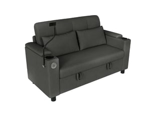 Canapé 2 places velours côtelé gris avec rangement et ports usb