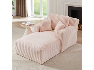 Méridienne convertible avec assise confortable, sans montage, pour salon et petit espace, en velours côtelé rose
