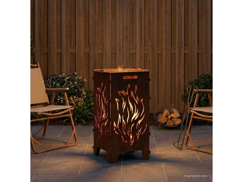Brasero exterieur, foyer de cheminée rouillé 47x38x75 cm acier patiné - Conforama C
